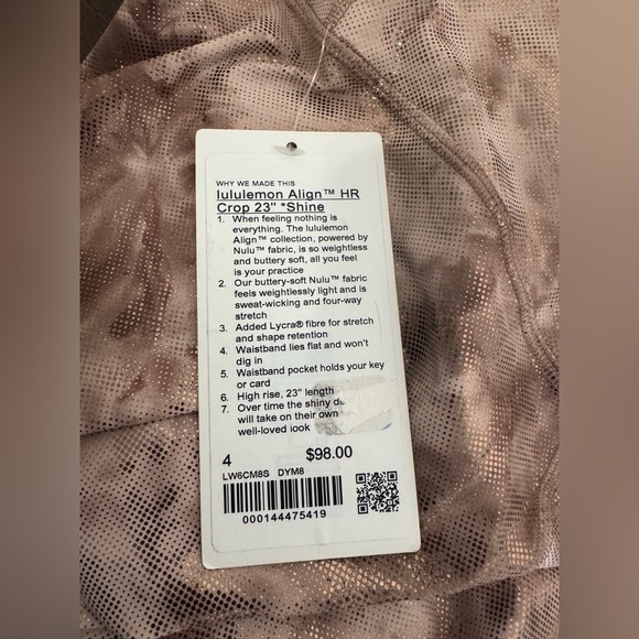 NWT Lululemon Align High-Rise Crop 23" Shine Diamond Dye Cacao Diffuse Dot Foil - Picture 15 of 15